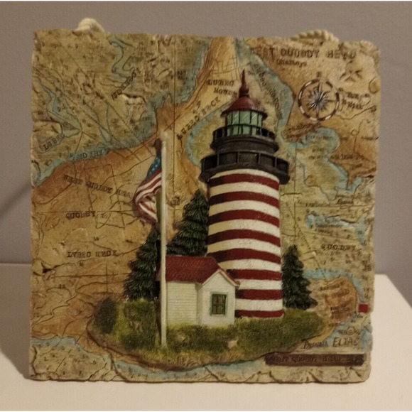 ⏰West Quoddy Head, ME Lighthouse Art Plaque 3D Tile Donna Elias Table or Hang - Picture 3 of 6
